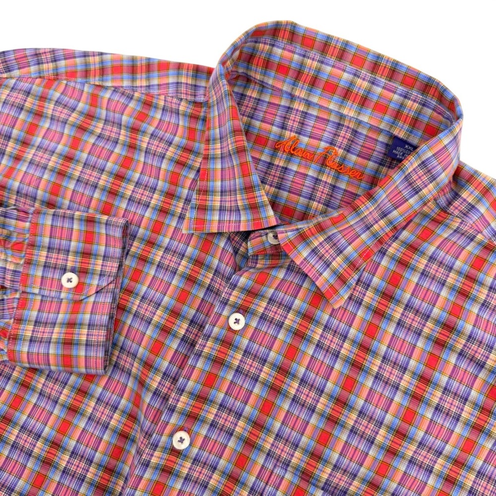 Alan Flusser Shirt Mens XXL Multicolor Plaid Cotton Long Sleeve Casual Preppy